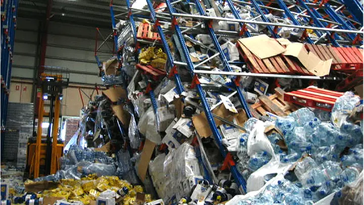 Colapso de estantería en bodega por daños estructurales no reparados